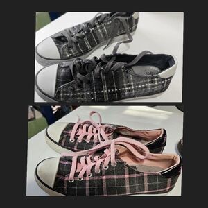 Gotta Flurt Black and Pink Plaid Sneakers